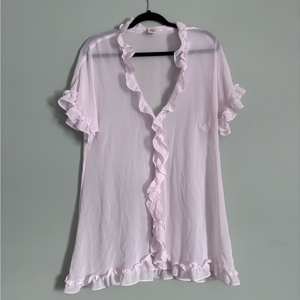 In Bloom Light Pink Sheer Nightie size L Short Sleeves Ruffles Dress